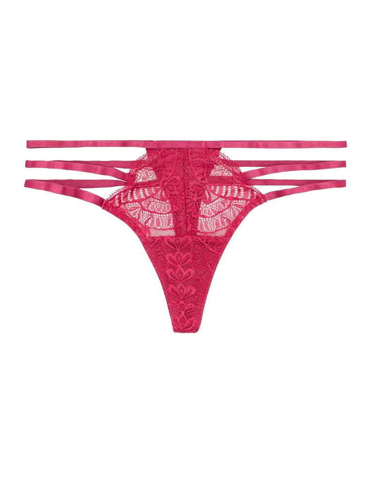 Cecile cut out thong panties in pink featuring three tantalizing straps in the back by Playful Promises.