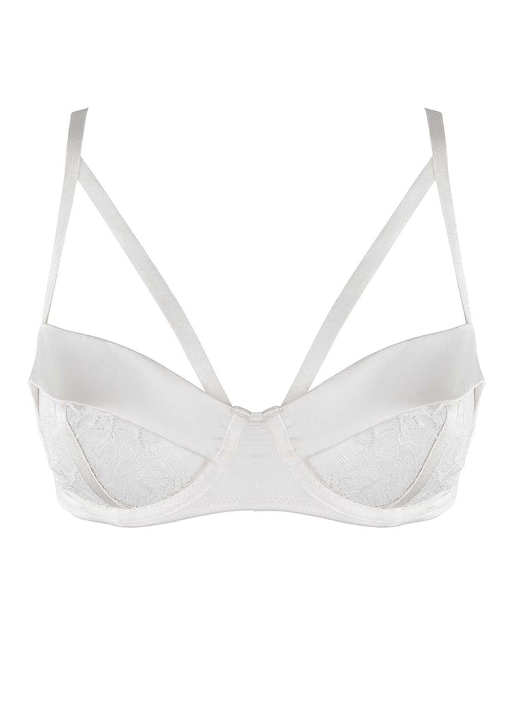 Alexa open cup soft bra in white made from satin by Playful Promises.