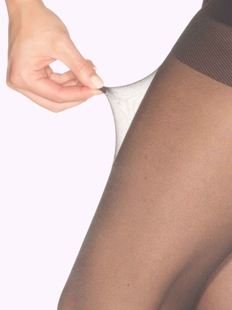 close up of tummy control tights in black