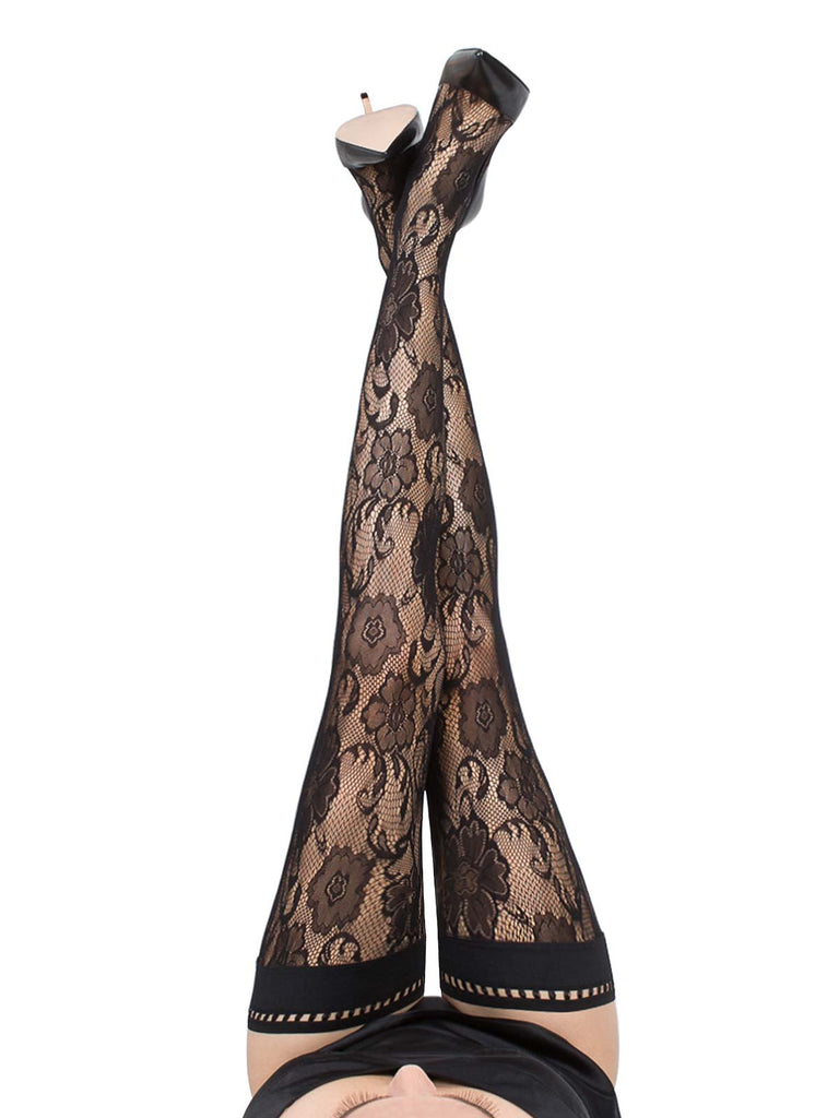 OTTAVIA Art Deco top lace thigh high stockings featuring a back seam by VienneMilano.