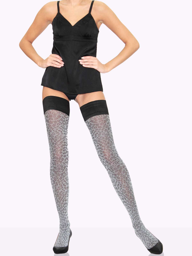 Pearl Gray ARTEMISIA Cheetah Print Thigh Highs by VienneMilano sold by VienneMilano