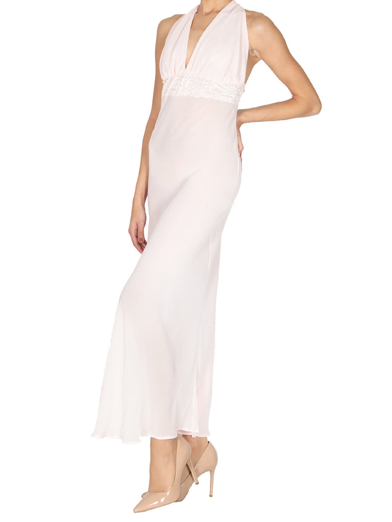 Bettie Page ankle-length Chiffon chemise in pink by Playful Promises.