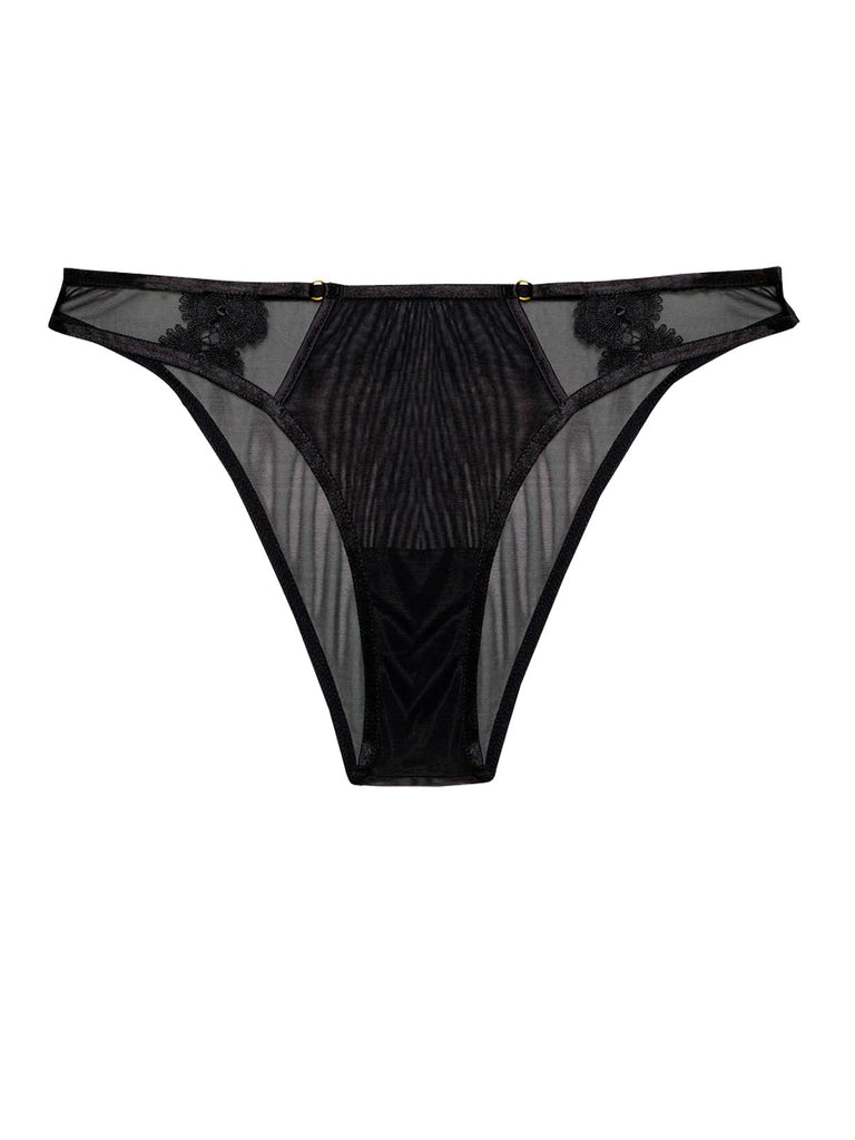 Esther lace panties in black featuring gold finishings by Playful Promises.