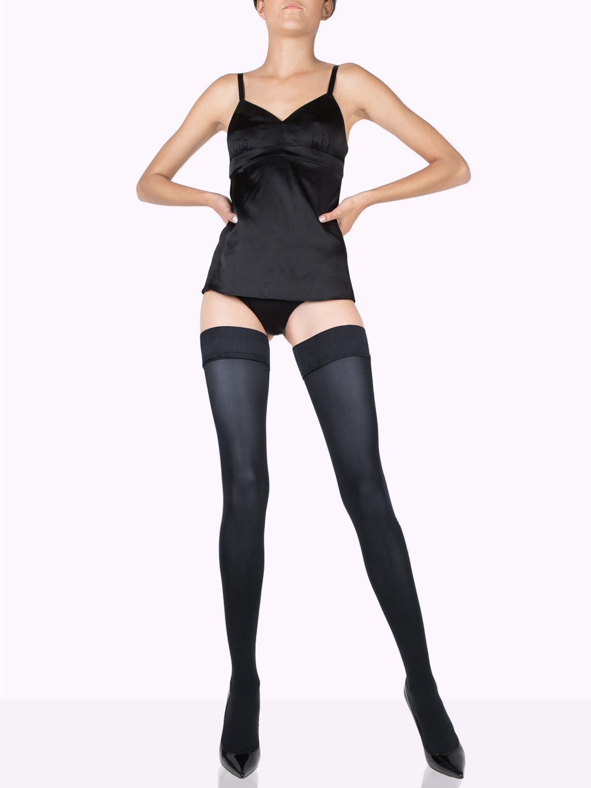 CLAUDIA Matte Thigh Highs - Stockings That Stay Up | VienneMilano