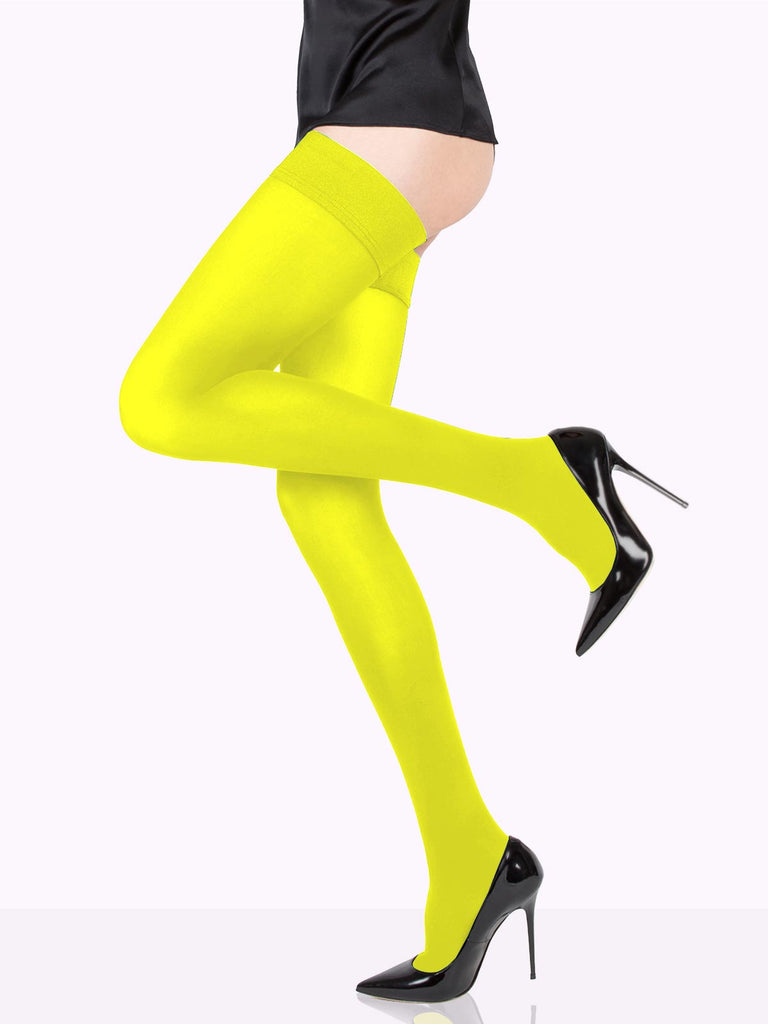 Neon Yellow CLAUDIA Matte Thigh Highs by VienneMilano sold by VienneMilano