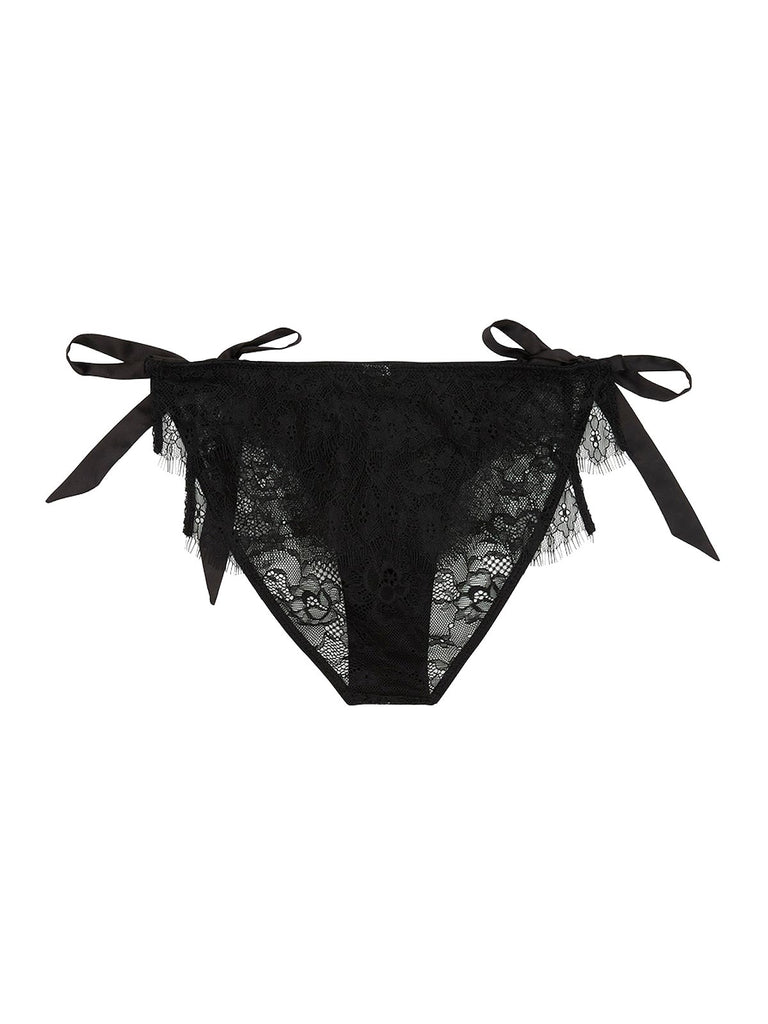 Bryn lace panties in black featuring satin bows on each side by Playful Promises.